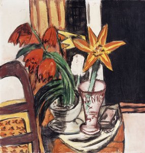 czerwone tulipany i ogniste lilie; Czerwone tulipany i lilie tygrysie autorstwa Max Beckmann