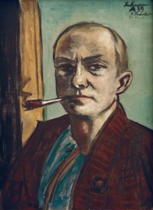 Autoportret na zielono z zieloną koszulą autorstwa Max Beckmann