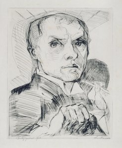 Autoportret z rylcem (arkusz 19 z cyklu „Twarze“) autorstwa Max Beckmann