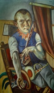 Autoportret z łóżeczkiem i trąbką (Autoportret jako klaun)