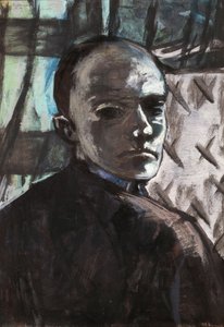 Autoportret z zieloną zasłoną autorstwa Max Beckmann