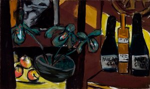 Martwa natura na brązie i żółci (butelki szampana i orchidee) autorstwa Max Beckmann