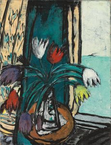 Martwa natura z tulipanami i widokiem na morze autorstwa Max Beckmann