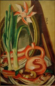 Martwa natura z rybą i papierowym kwiatem autorstwa Max Beckmann