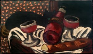Martwa natura z kieliszkami do wina i kotem autorstwa Max Beckmann