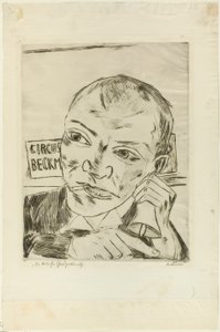 Barker (Autoportret), płyta pierwsza z Der Jahrmarkt autorstwa Max Beckmann