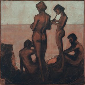 Czterech młodych mężczyzn nad morzem (Młodzi mężczyźni nad morzem - Cztery postacie mężczyzn nad morzem) autorstwa Max Beckmann