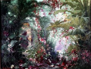Wystrój do spektaklu „Parsifal” Richarda Wagnera: Ogród Klingsor. Scenografia Brucknera 1882. Muzeum Wagnera, Bayreuth.