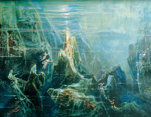 Niemcy, Bayreuth, Scenografia do spektaklu Pierścień Nibelunga - Złoto Renu Richarda Wagnera, córki Renu