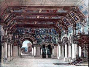 Scenografia do opery Tannhauser Ryszarda Wagnera. Scenografia Brucknera 1891. Bayreuth, Muzeum Wagnera.