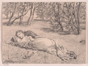 Para na trawie – uścisk w plenerze (A Couple on the Grass – An Embrace in a Landscape) autorstwa Max Klinger