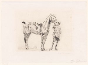 Mężczyzna z koniem na koniu autorstwa Max Liebermann (signed by artist)