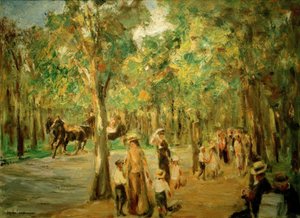 Aleja w zoo z wózkami i bryczką autorstwa Max Liebermann