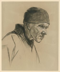 Stary mężczyzna w czapce (popiersie, profil w prawo), studium do: Idący chłop (1894) autorstwa Max Liebermann