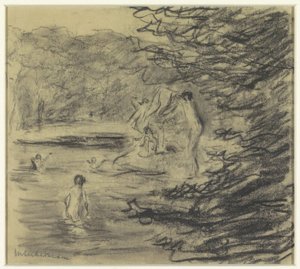 Kąpiący się chłopcy w leśnym stawie autorstwa Max Liebermann