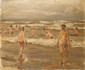 Chłopcy kąpiący się w morzu; Chłopcy kąpiący się w morzu, 1899 autorstwa Max Liebermann