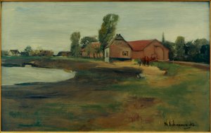 Wiejska ulica w Militsch (krajobraz ze stawem) autorstwa Max Liebermann
