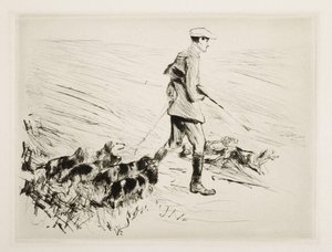 Myśliwy z psami autorstwa Max Liebermann