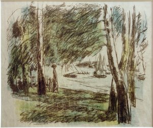 M.Liebermann, krajobraz nad jeziorem Wannsee z żaglówkami autorstwa Max Liebermann