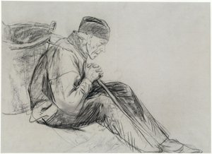 Siedzący rolnik z profilu autorstwa Max Liebermann