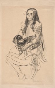 Siedząca dziewczyna z jamnikiem autorstwa Max Liebermann