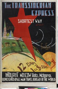Le Transsiberien - Transsiberian express (plakat firmy Intourist) - Litwak, Max (1898-po 1943) - 1930 - Litografia kolorowa - Rosyjska Biblioteka Państwowa, Moskwa autorstwa Max Litvak