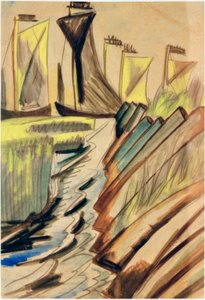 Łodzie rybackie przy grobli autorstwa Max Pechstein