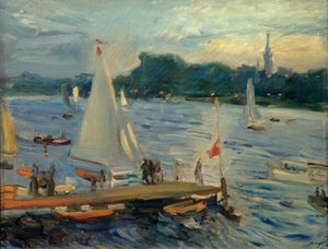 Żaglówki na Alster wieczorem