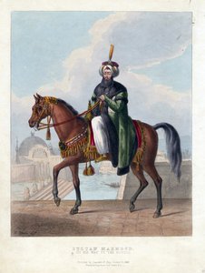 Portret Mahmuda II (1785-1839) (Mahmoud II), Sułtana Imperium Osmańskiego - Oeuvre de M. Gauci (aktywny XIX wiek) - 1829 - Kolorowa litografia - 26x20 - Kolekcja prywatna