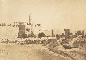Zamek Dawida Daouda Kalessy i mury Jerozolimy, sierpień 1850. autorstwa Maxime Du Camp