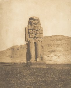 Odrestaurowany Colossus of Amenophis III, w Thebes Vocal Statue lub Colossus of Memnon, 1849-50. autorstwa Maxime Du Camp