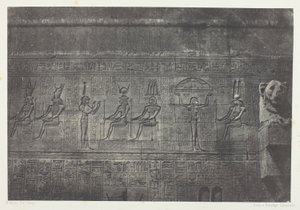 Wielka Świątynia w Denderah (Teutyres), rzeźby z tylnej fasady; Górny Egipt, płyta 20 z albumu "Egypte, Nubie, Palestine et Syrie" (1852) autorstwa Maxime Du Camp