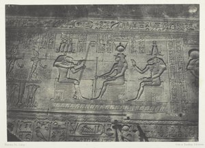 Wielka Świątynia w Denderah (Teutyres), rzeźby z tylnej fasady; Górny Egipt, płyta 19 z albumu "Egypte, Nubie, Palestine et Syrie" (1852) autorstwa Maxime Du Camp