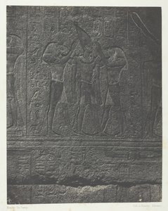 Pałac Karnak, Zewnętrzne rzeźby sanktuarium granitowego, Teby, 184951, druk 1852. autorstwa Maxime Du Camp