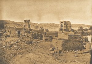 Ruiny i wioska Begueh, mała wyspa na zachód od Philae, 11 kwietnia 1850 r. autorstwa Maxime Du Camp