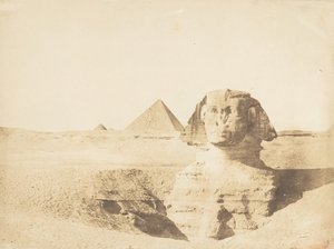 Widok wielkiego Sfinksa i wielkiej piramidy Menkazeha Mycerinusa, grudzień 1849 r. autorstwa Maxime Du Camp
