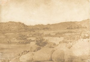 Widok z pierwszej katarakty na prawym brzegu, 1849-50. autorstwa Maxime Du Camp