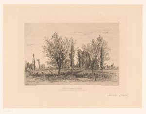 Krajobraz z łąką i widokiem na miasto Taniec les Champs de Cenon. (tytuł na obiekcie) autorstwa Maxime François Antoine Lalanne (signed by artist)
