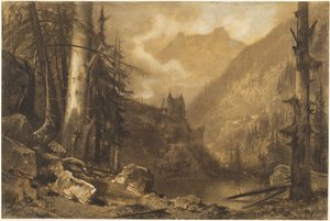 Alpejski Zamek nad Zalesionym Jeziorem autorstwa Maxime Lalanne