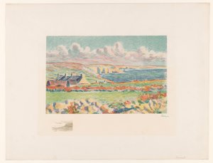 Przybrzeżny krajobraz z domami Camaret (tytuł oryginalny) autorstwa Maximilien Luce (signed by artist)