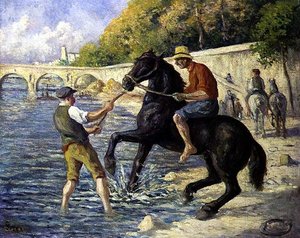 Kąpiące się konie, ok. 1910 (olej na płótnie) autorstwa Maximilien Luce