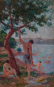 Saint-Tropez, kąpiący się pod lasem sosnowym autorstwa Maximilien Luce