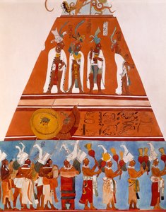 Freski w Bonampak, Chiapas (Meksyk). Szczegół przedstawiający scenę procesji. Cywilizacja Majów, IX wiek.