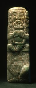 Statuetka umieszczona w dedykacji na schodach hieroglificznych, Copan, Późny Okres Klasyczny (600-900) (jadeit)
