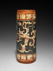 Naczynie z animowaną rośliną figową, 600-900 AD (naczynia ceramiczne z poślizgiem) autorstwa Mayan