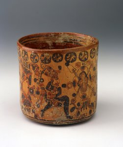 Wazon cylindryczny, ok. 650-850 (ceramika z czerwoną i czarną farbą poślizgową) autorstwa Mayan Mayan