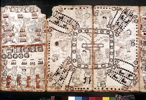 CYWILIZACJA MAJA: Codex Tro-Cortesiano, połowa XV wieku (włókno z kory i warzyw) autorstwa Mayan Mayan