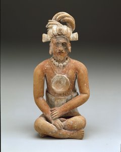 Siedzący brodaty mężczyzna, późny klasyc, ok. 600-900 (ceramika i farba) autorstwa Mayan Mayan