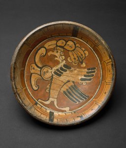 Płytka statywu z nadprzyrodzonym ptakiem, 550-800 AD (ceramika z polichromowanym malowaniem poślizgowym) autorstwa Mayan Mayan