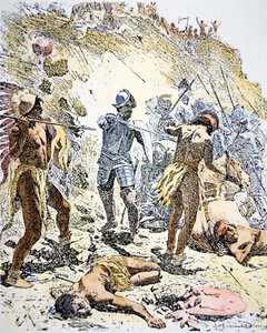Powstanie Indian Pueblo w 1680 roku (kolorowa rycina)